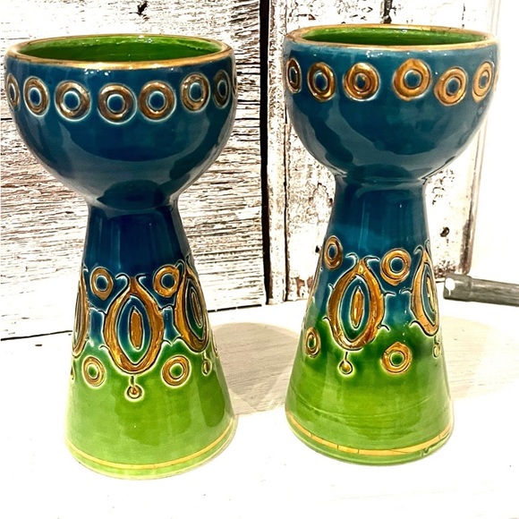 Bitossi Rosenthal MCM blue gold candlestick SET - Picture 4 of 10